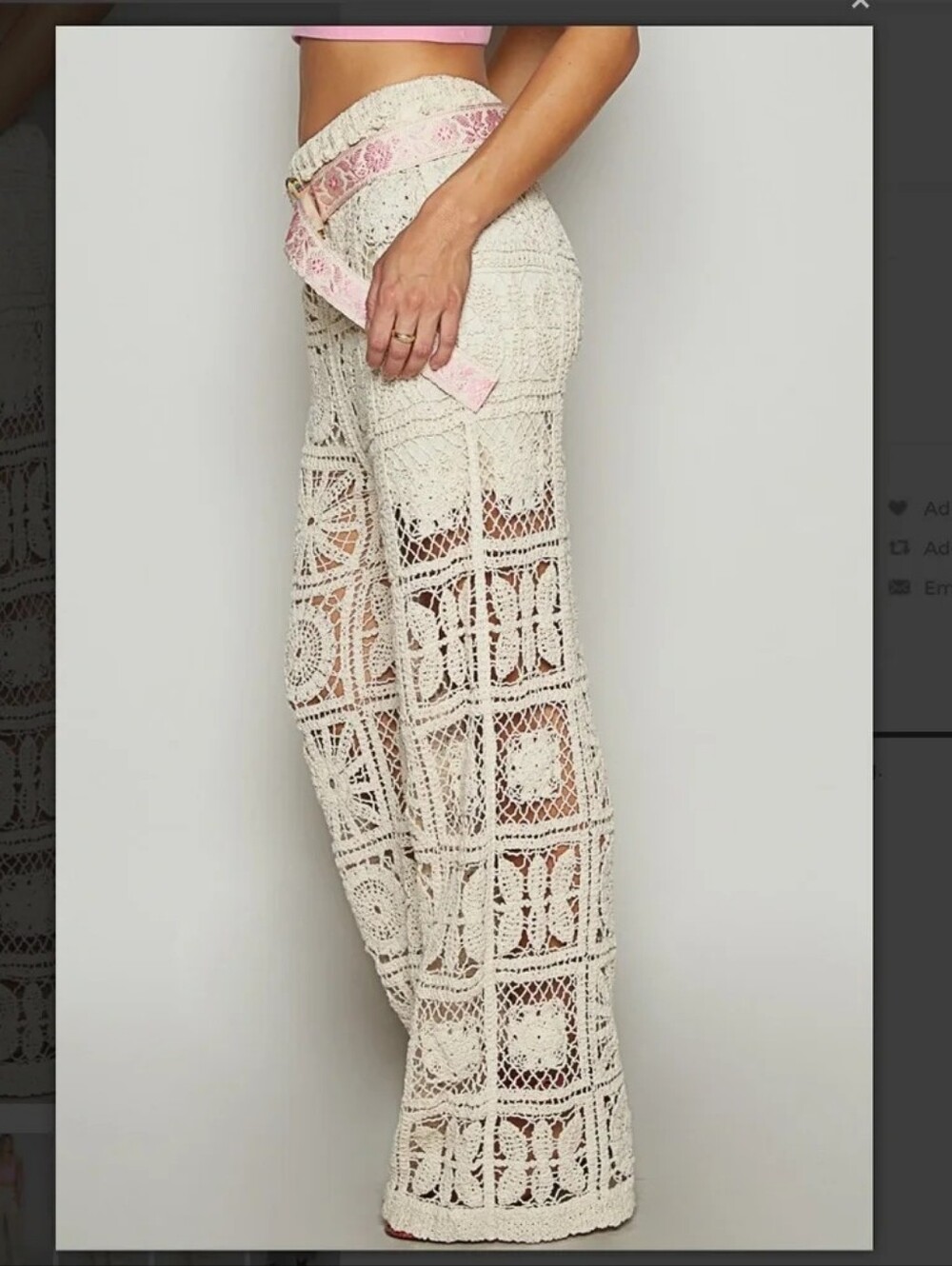 POL “Dianna 2“ Cream Crochet Straight Leg Pants One Size - Picture 4 of 7